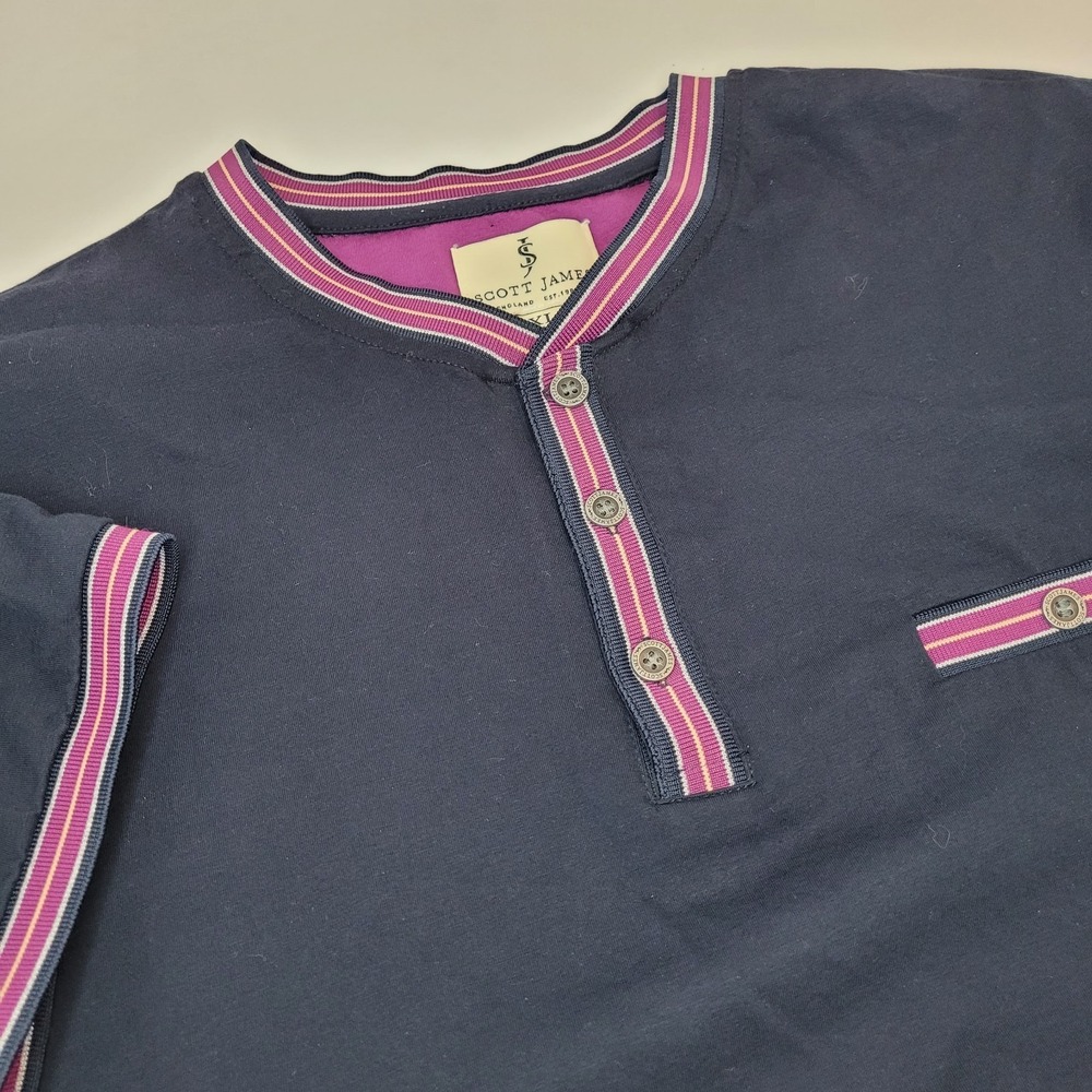 Scott James Navy Henley Style Button Up Short Sleeve Shirt Size‎ XL